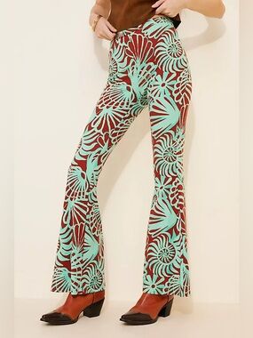 Free People wildflower pull-on Flare leg pants Cowboy Combo Brown Aqua